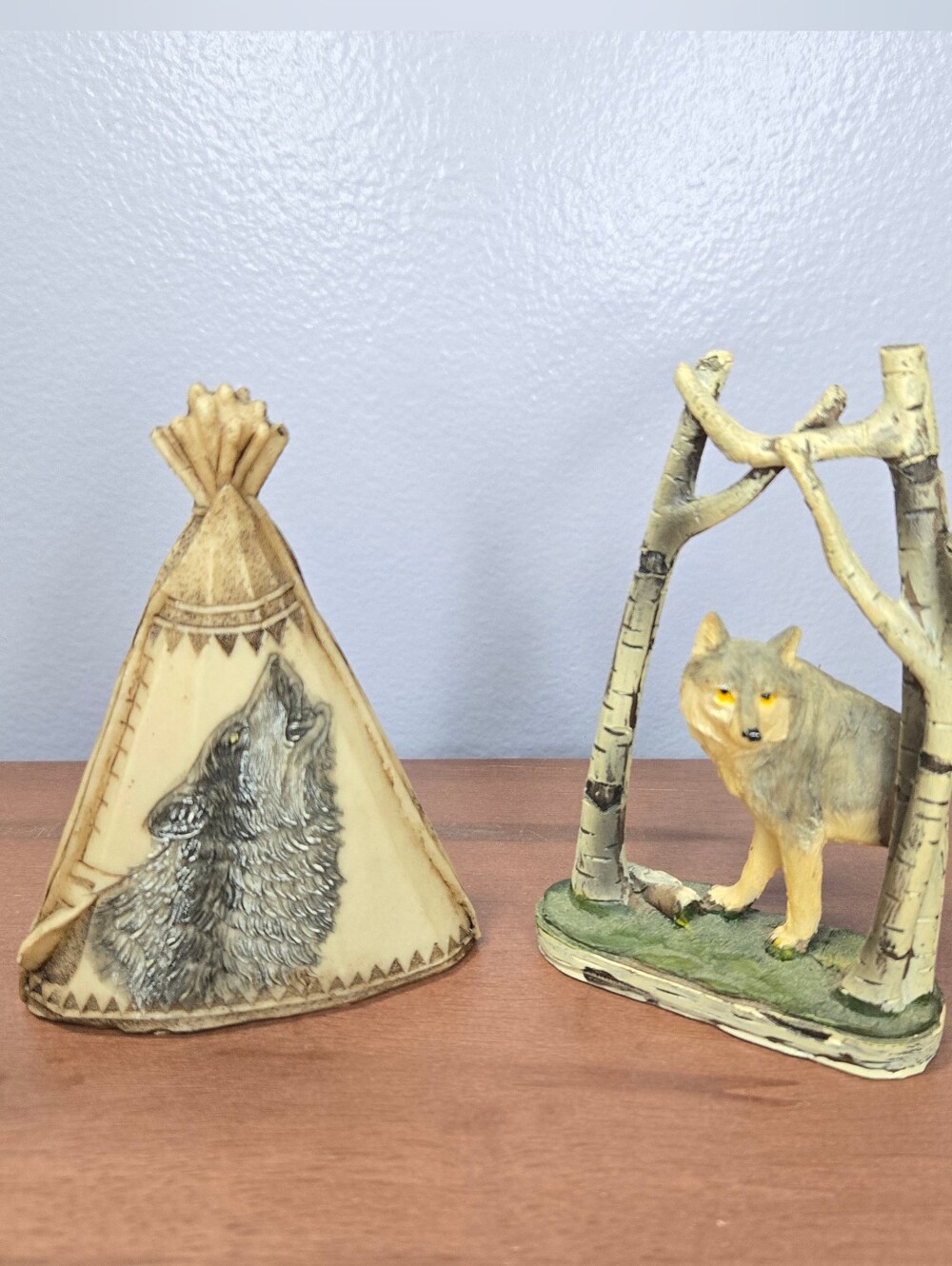 Vintage wolf themed miniature resin figures